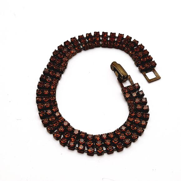 Vintage Topaz Rhinestone 6 3/4 Inch Bronze Tone Bracelet - Picture 6 of 8